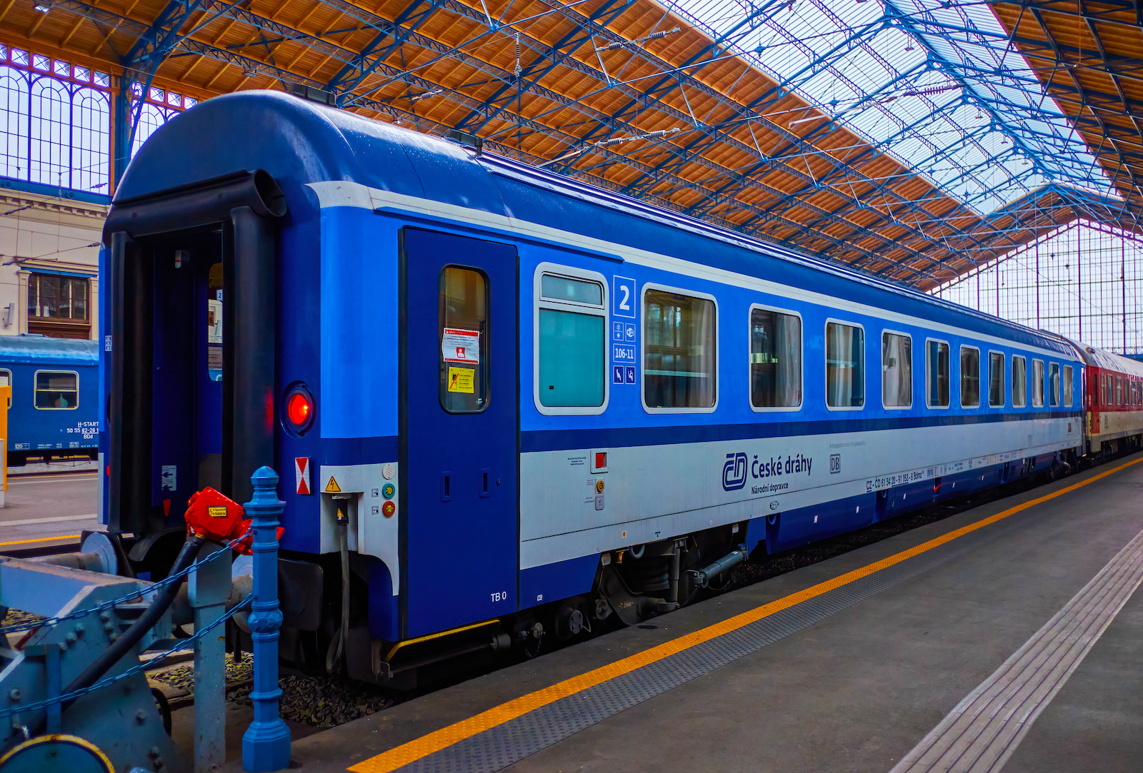 Czech passenger train on the platform of Nyugati Railway Station, on March 4 in Budapest, Hungary